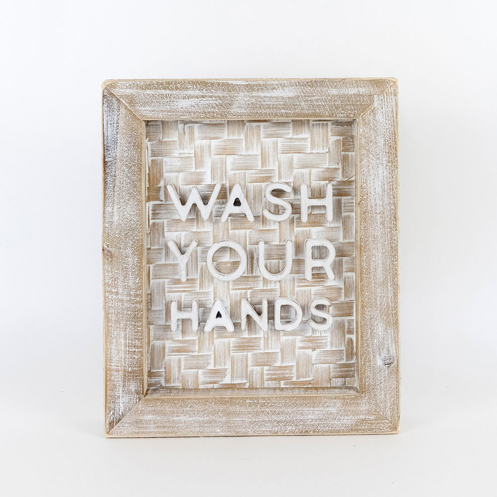 Wash Your Hands Bamboo Sign - Neutral Bathroom Decor
