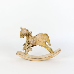 Handcrafted Mango Wood Rocking Horse Cut Out - Neutral Home Decor.