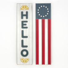 Load image into Gallery viewer, Hello/Flag Reversible Wood Sign
