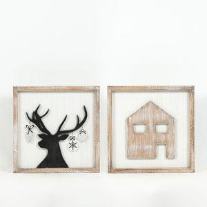 "Deer House" Reversible Wood Framed Sign