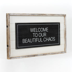 Welcome to Our Chaos Merry Reversible Wood Framed Shiplap Sign 