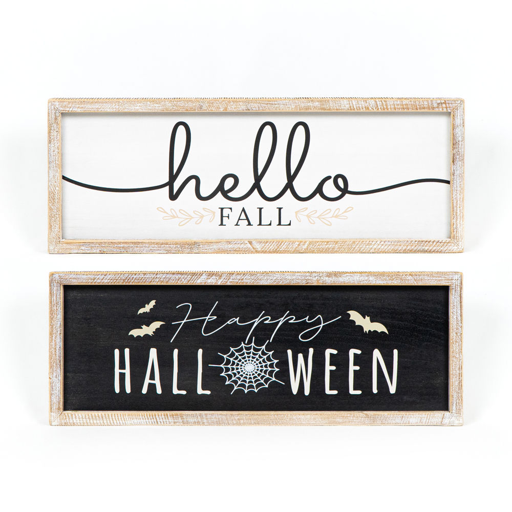 Hello Fall/Happy Halloween Reversible Wood Framed Sign