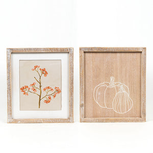 Berries/Pumpkin Reversible Wood Framed Sign