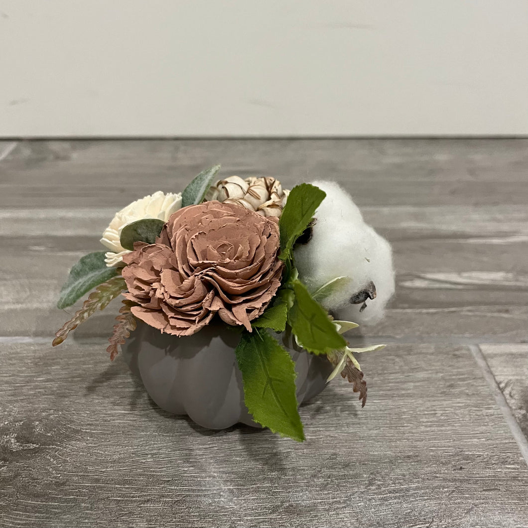 Mini Floral Pumpkin - Gray and Soft Rose