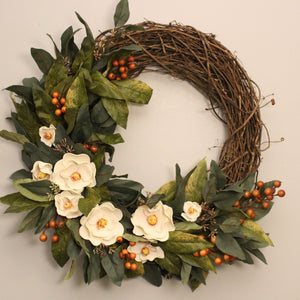 Autumn Magnolias Wreath: Sola Wood Flowers Arrangements & Centerpieces