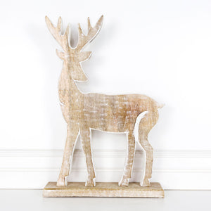 Handcrafted Mango Wood Reindeer Cut Out - Neutral Home Decor