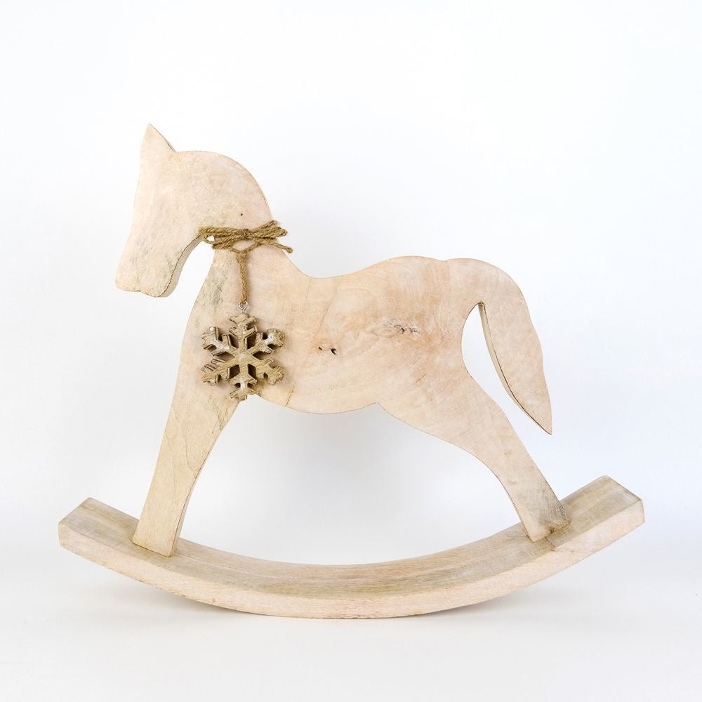 Handcrafted Mango Wood Rocking Horse Cut Out - Neutral Home Decor.