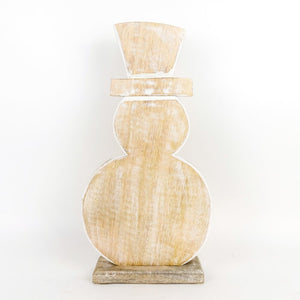 Handcrafted Mango Wood Snowman Cut Out - Neutral Home Decor.