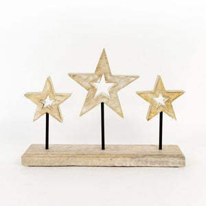Handcrafted Mango Wood Star Cut Out Stand - Neutral Home Decor