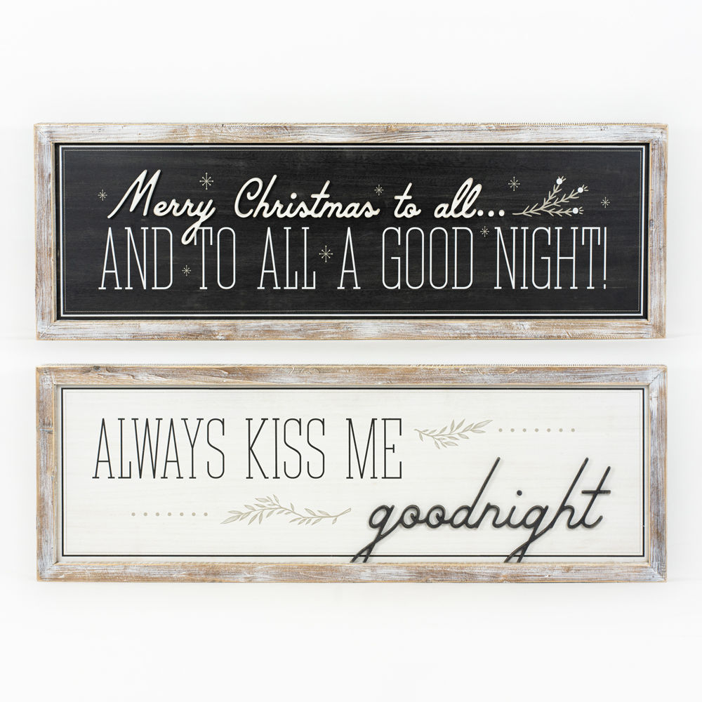 Always Kiss Me Goodnight/Merry Christmas to All Reversible Wood Framed Sign