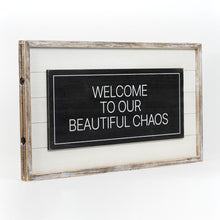 Load image into Gallery viewer, Welcome to Our Chaos Merry Reversible Wood Framed Shiplap Sign 
