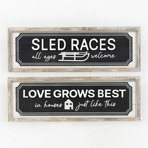 Add Winter Charm to Your Home with our Sled Races Love Grows Best Wood Framed Sign