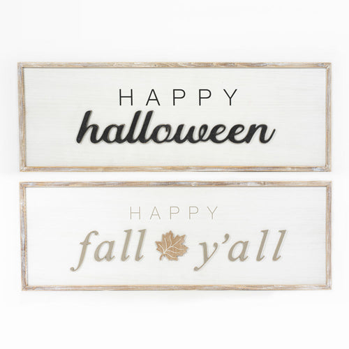 Happy Fall Halloween Reversible Wood Framed Sign